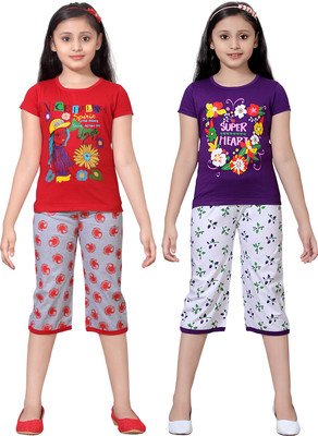 

Sini Mini Girls Casual Top Capri(Multicolor, Combo color