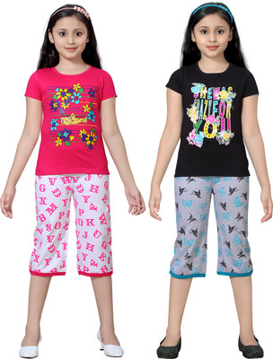 

Sini Mini Girls Casual Top Capri(Multicolor, Combo color