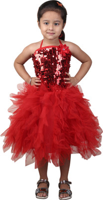 

Crazeis Girl's Midi/Knee Length Party Dress(Red, Sleeveless