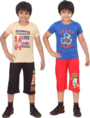 

Dongli Kids Nightwear Boys Printed Cotton(Multicolor), Black & red & beige & rblue