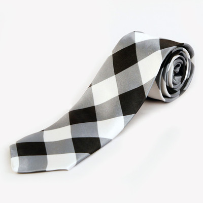

Blacksmith Black And White Checks Design Checkered Men's Tie, Black;white