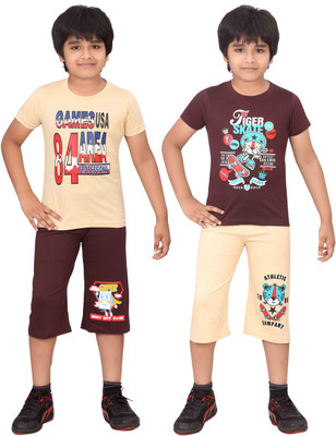 

Dongli Kids Nightwear Boys Printed Cotton(Multicolor), Brown & beige & beige & brown