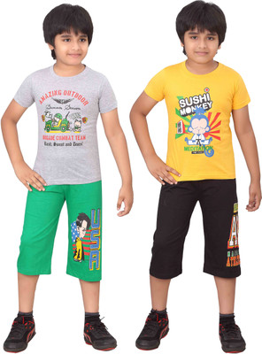 

Dongli Kids Nightwear Boys Printed Cotton(Multicolor), Green & black & wmelange & gyellow