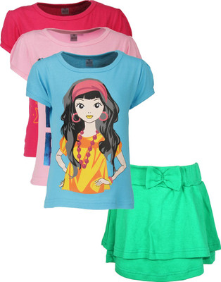 Gkidz Girls Casual T-shirt Skirt(Multicolor