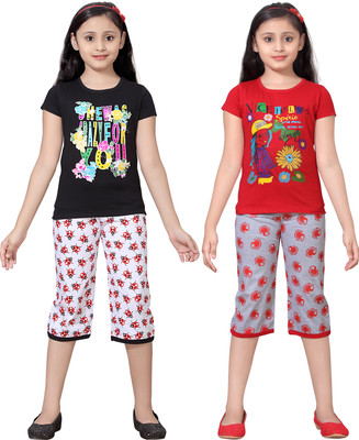 

Sini Mini Girls Casual Top Capri(Multicolor, Combo color