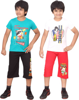 

Dongli Kids Nightwear Boys Printed Cotton(Multicolor), Black & red & tblue & white