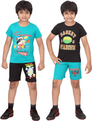

Dongli Kids Nightwear Boys Printed Cotton(Multicolor), Black & tblue & tblue & black