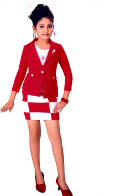 

Hey Baby Girls Party(Festive) Blazer Skirt(Red