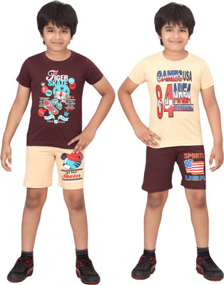 

Dongli Kids Nightwear Boys Printed Cotton(Multicolor), Beige & brown & brown & beige