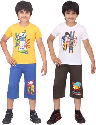 

Dongli Kids Nightwear Boys Printed Cotton(Multicolor), Rblue & dgrey & gyellow & white