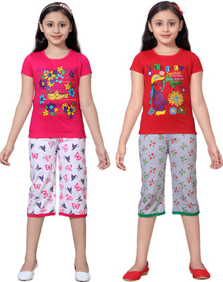 

Sini Mini Kids Nightwear Girls Printed Cotton, Set_leaf666rd_bg_red_tp_bfly555pur_rp_rp_tp