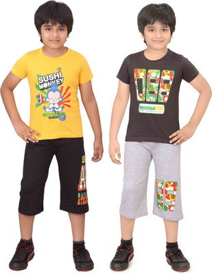 

Dongli Kids Nightwear Boys Printed Cotton(Multicolor), Black & wmelange & gyellow & dgrey