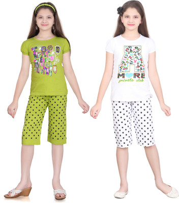 

Sini Mini Girls Casual(Multicolor, Megandi & white & megandi & white