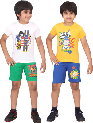 

Dongli Kids Nightwear Boys Printed Cotton(Multicolor), Green & rblue & white & gyellow