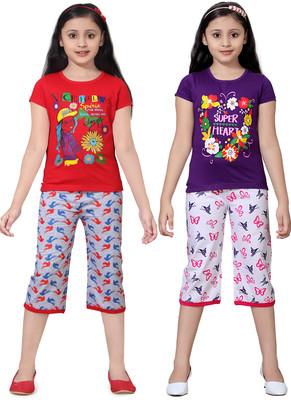 

Sini Mini Kids Nightwear Girls Printed Cotton(Multicolor, Combo color