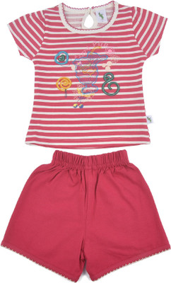 Cucumber Girls Casual T-shirt Trouser(Pink) available at flipkart for Rs.292