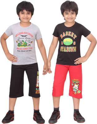 

Dongli Kids Nightwear Boys Printed Cotton(Multicolor), Black & red & wmelange & black