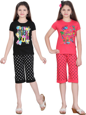 

Sini Mini Kids Nightwear Girls Cotton(Multicolor, Tpink & black & tpink & black