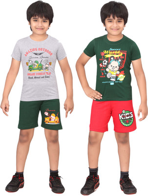 Dongli Kids Nightwear Boys Printed Cotton(Multicolor), Mgreen & red & wmelange & mgreen