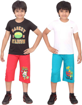 

Dongli Kids Nightwear Boys Printed Cotton(Multicolor), Red & petrol & white & black