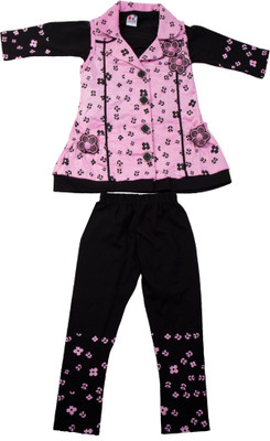 

Yashasvi Girls T-shirt(Pink, Pink & light pink & black
