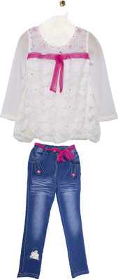 Ishika Garments Girls Casual T-shirt(White)