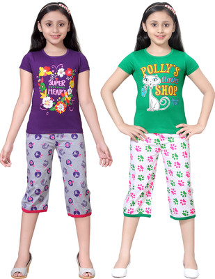 

Sini Mini Girls Casual Top Capri(Multicolor, Combo color