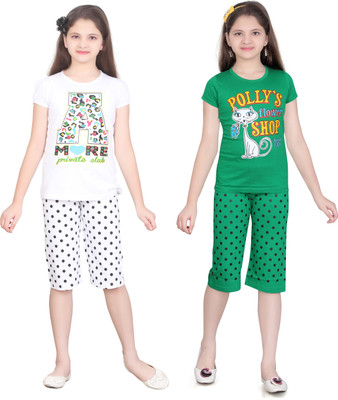 

Sini Mini Girls Casual(Multicolor, Black & green & green & white