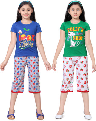 SINI MINI Girls Casual Top Capri(Multicolor)