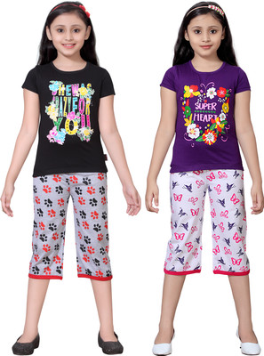 

Sini Mini Girls Casual Top Capri(Multicolor, Combo color