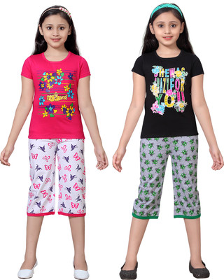 SINI MINI Girls Casual Top Capri(Multicolor)