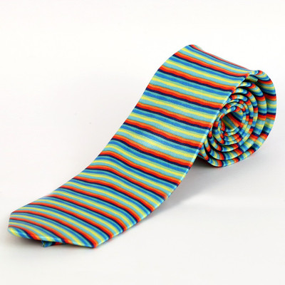 

Blacksmith Tropical Multi Stripes Design Striped Men's Tie, Green;multicolor