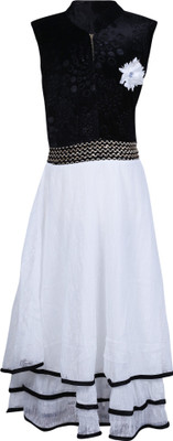 

Crazeis Midi/Knee Length Party Dress(Black, Sleeveless, Black & white