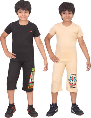 

Dongli Kids Nightwear Boys Cotton(Multicolor, Beige black beige black