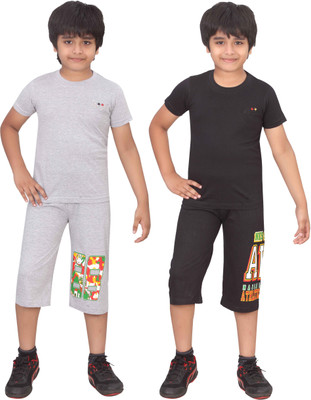 

Dongli Kids Nightwear Boys Cotton(Multicolor, Black wmelange black wmelange