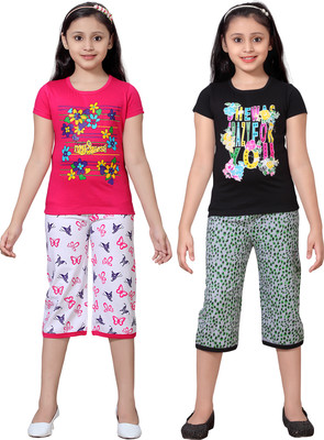 

Sini Mini Kids Nightwear Girls Printed Cotton(Multicolor, Combo color