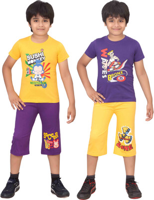 

Dongli Kids Nightwear Boys Printed Cotton(Multicolor), Purple & gyellow & gyellow & purple