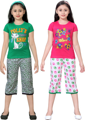 

Sini Mini Kids Nightwear Girls Printed Cotton(Multicolor, Combo color