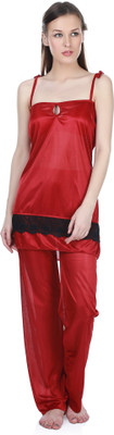 Claura Women Solid Maroon Top & Pyjama Set