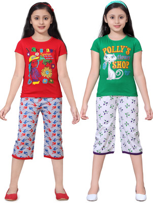 

Sini Mini Kids Nightwear Girls Printed Cotton(Multicolor, Combo color