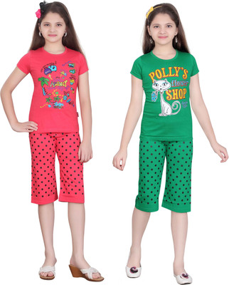 

Sini Mini Girls Casual(Multicolor, Green & tpink & green & tpink