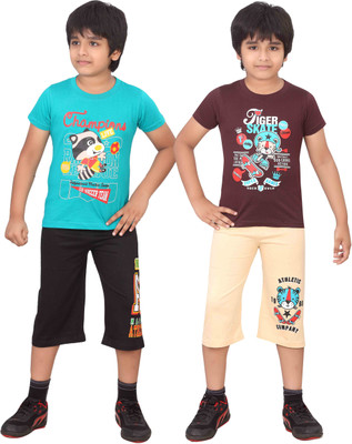

Dongli Kids Nightwear Boys Printed Cotton(Multicolor), Black & beige & tblue & brown