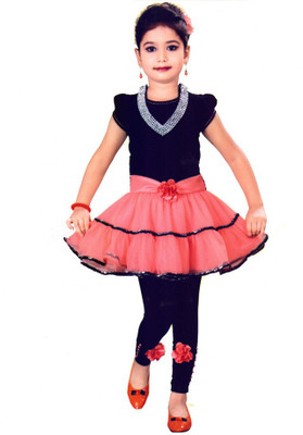 

Hey Baby Girls Party(Festive) Dress Jegging(Black, Pink