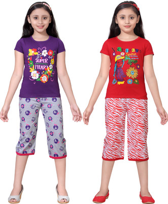 

Sini Mini Kids Nightwear Girls Printed Cotton, Set_apl666pur_rp_pur_tp_zee555rd_rd_tp