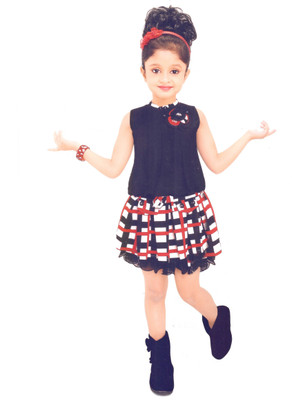 

Hey Baby Girls Party(Festive) Top Skirt(Black, Black & red