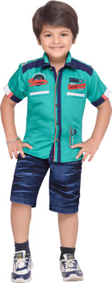 

AJ Dezines Boys Casual Shirt Shorts(Green