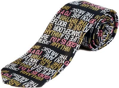 

Blacksmith God Is A Dj Design Graphic Print Men's Tie, Black;white