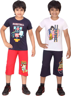

Dongli Kids Nightwear Boys Printed Cotton(Multicolor), Red & navy & navy & white
