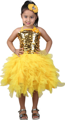 

Crazeis Girl's Midi/Knee Length Party Dress(Yellow, Noodle strap