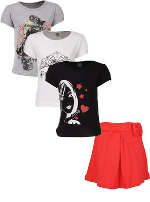

Gkidz Girls Casual T-shirt Skirt(Multicolor